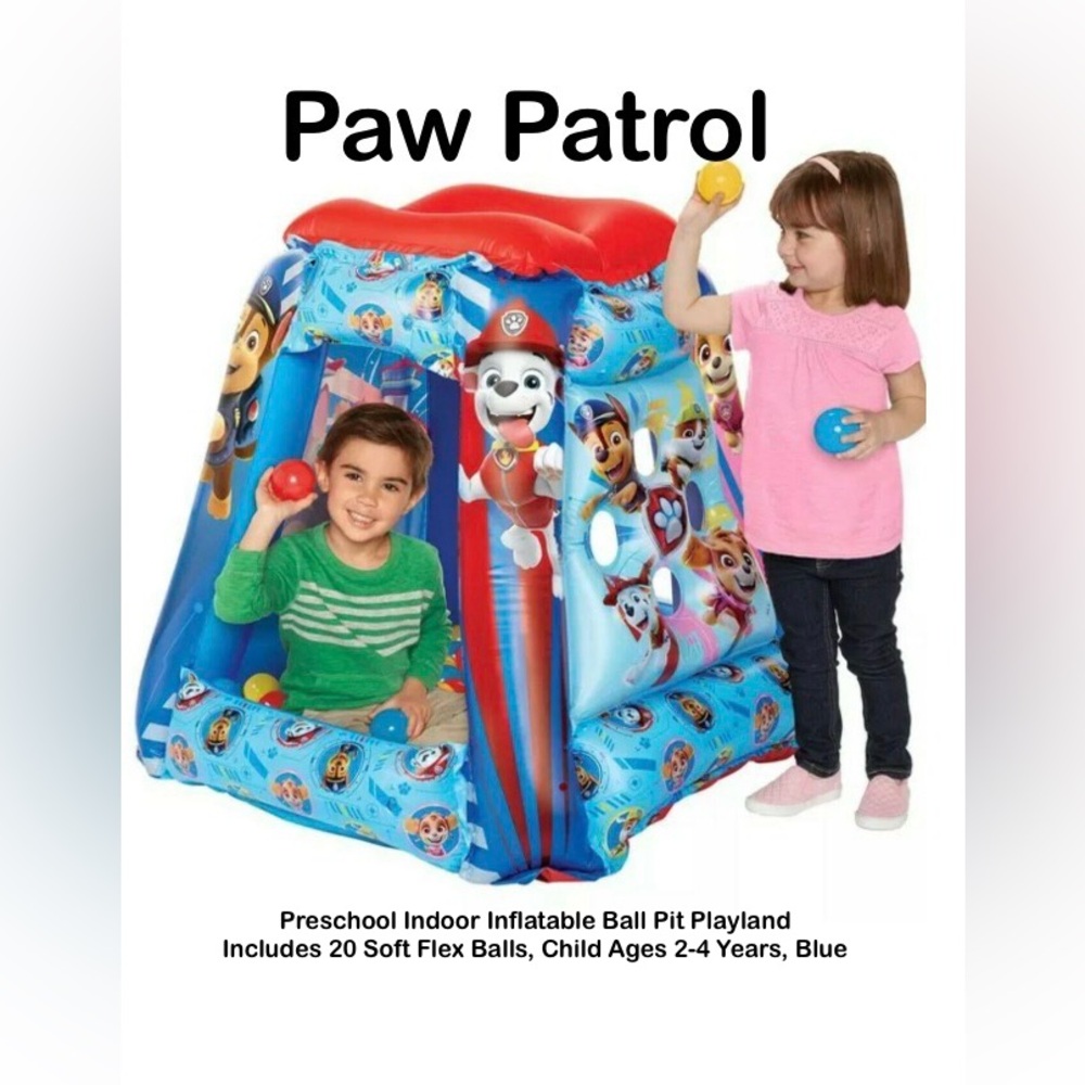Paw Patrol Indoor Inflatable Ball Pit Playland + Soft Flex Balls, Ages 2-4 yrs